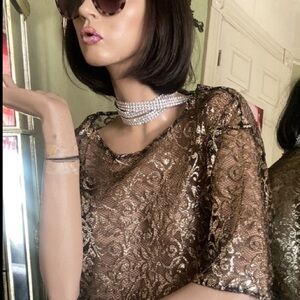 Vintage Stoplight Gold Lace Crop Top